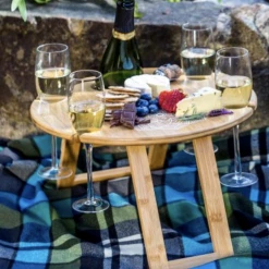 Unbranded Home & Garden Wine & Cheese Platter Round Picnic Table Holds 4 X Wine Glasses Grazing Platter