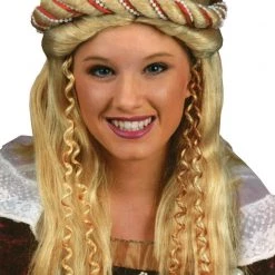 Morris Costumes Wigs Medieval Renaissance Blonde Wig Braid Curls And Jewel Details Costume Accessory