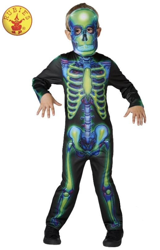 Rubie's Glow In The Dark Neon Skeleton Skull Bones Boys Halloween Scary Costume 1 Rubie's Glow In The Dark Neon Skeleton Skull Bones Boys Halloween Scary Costume
