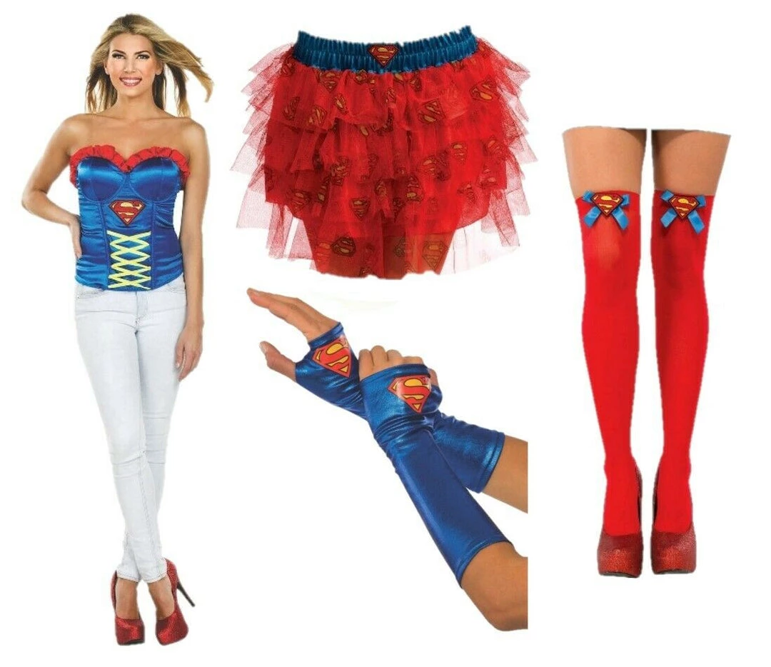 Rubie's Costumes Superhero Supergirl Corset Tutu Skirt Gauntlets Thigh Highs Ladies Costume 1 Rubie's Costumes Superhero Supergirl Corset Tutu Skirt Gauntlets Thigh Highs Ladies Costume