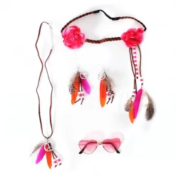 JD 60s Hippie Costume Kit 3pc Festival Rainbow Daisy Earrings Sunglasses Headband Costume Accessories