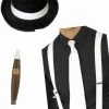 Unbranded Gangster Set Hat Suspender Tie & Cigar 1920s Costume Party Mafia 4pcs Fancy Dres Costume Accessories