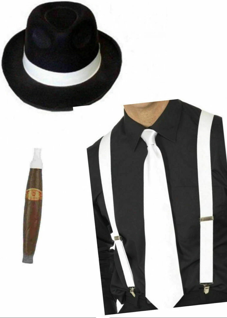 Unbranded Gangster Set Hat Suspender Tie & Cigar 1920s Costume Party Mafia 4pcs Fancy Dres Costume Accessories 1 Unbranded Gangster Set Hat Suspender Tie & Cigar 1920s Costume Party Mafia 4pcs Fancy Dres Costume Accessories