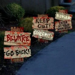 Amscan Halloween Props/Decoration 3Pk Garden Footpath Halloween Warning Scary Signs DANGER BEWARE KEEP OUT Props
