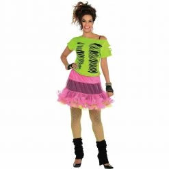 Balloon Agencies 80s Green Neon Ripped T-Shirt Rave Raver Ladies Costume Top Costumes