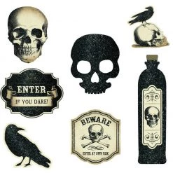 Balloon Agencies Boneyard Glitter Paper Cutouts Pack Of 9 Halloween Decoration