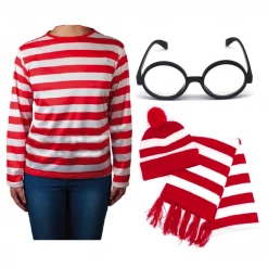 JD Party Costumes Where's Wally Costume Dress Up Book Week Red White Stripe Swans French Mystery