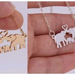 AliExpress Fashion Jewelry Gold Silver Family Elephant Pendant Necklace
