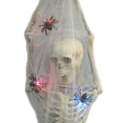 Morris Light Up LED Skeleton & Spiders In A Cocoon Halloween Decoration Prop 105cm