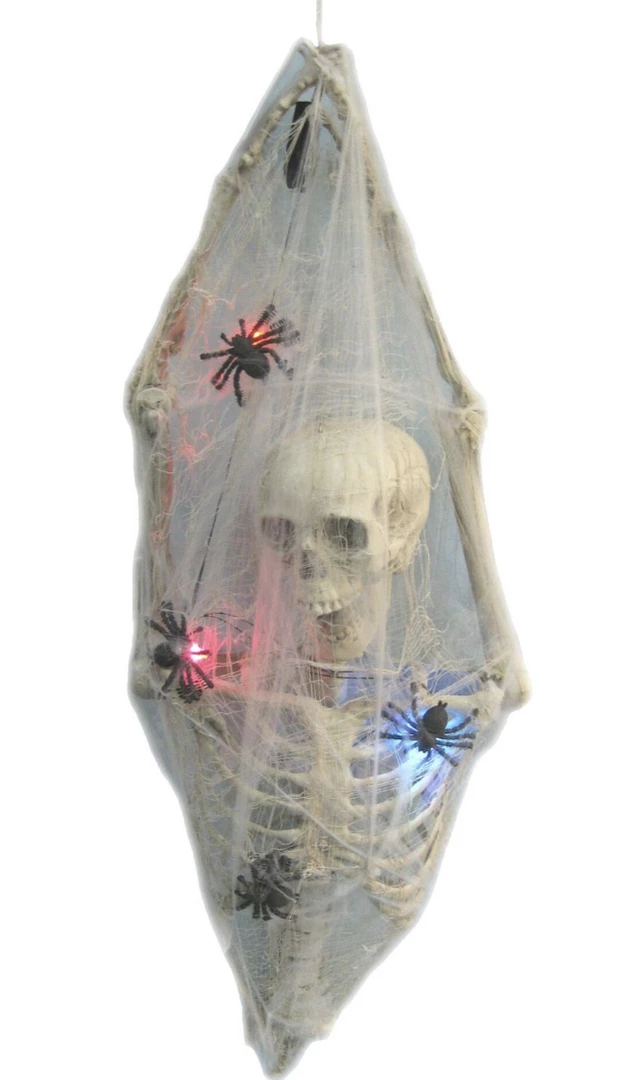 Morris Light Up LED Skeleton & Spiders In A Cocoon Halloween Decoration Prop 105cm 1 Morris Light Up LED Skeleton & Spiders In A Cocoon Halloween Decoration Prop 105cm