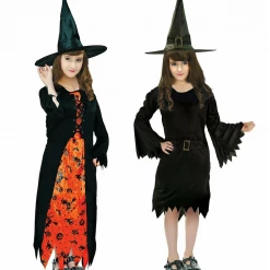 Unbranded Halloween Costumes Classic Witch Costume Black Orange Dress Halloween Kids Dress Up With Hat