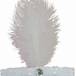 Sweidas Costume Accessories Great Gatsby Roaring Twenties White & Silver 20s Sequin Feather Flapper Headband