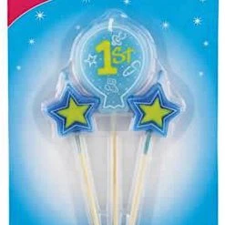 Balloon Agencies Party Supplies 1st Birthday Boy Balloon & Stars Birthday Candles Pack Of 3 Blue Pick Candles