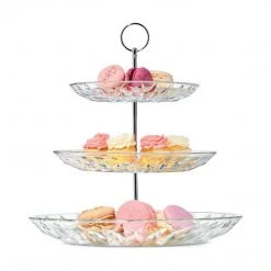 Kmart 3 Tier Embossed Glass Cake Stand Cheese Platter Serveing Tray Cup Cake Stand