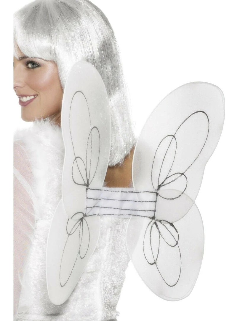 Smiffys White And Silver Angel Glitter Wings Wig And Wand Ladies Costume Accessory 3 Smiffys White And Silver Angel Glitter Wings Wig And Wand Ladies Costume Accessory