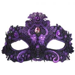 Tomfoolery Crystal Lace Metallic Dark Purple Costume Masquerade Eye Mask Costume Accessories
