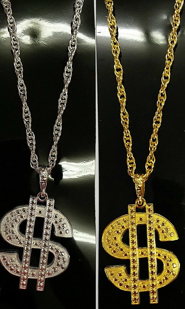 Aussie Toys Bling $ Dollar Sign Pimp Gangster Hip Hop Chunky Metal Necklace Silver Or Gold Costume Accessories 4 Aussie Toys Bling $ Dollar Sign Pimp Gangster Hip Hop Chunky Metal Necklace Silver Or Gold Costume Accessories
