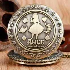 AliExpress Disney Alice In Wonderland Pocket Watch Chain Vintage Antique Quartz Necklace Costume Accessories