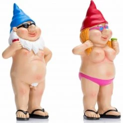 Funny Naked Rude Naughty Garden Gnomes Statues Male Drinking Beer Female Wine Home & Garden