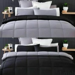 Kmart Reversible Black Grey Comforter Bed Quilt & Pillowcase Single Double Queen King Home & Garden