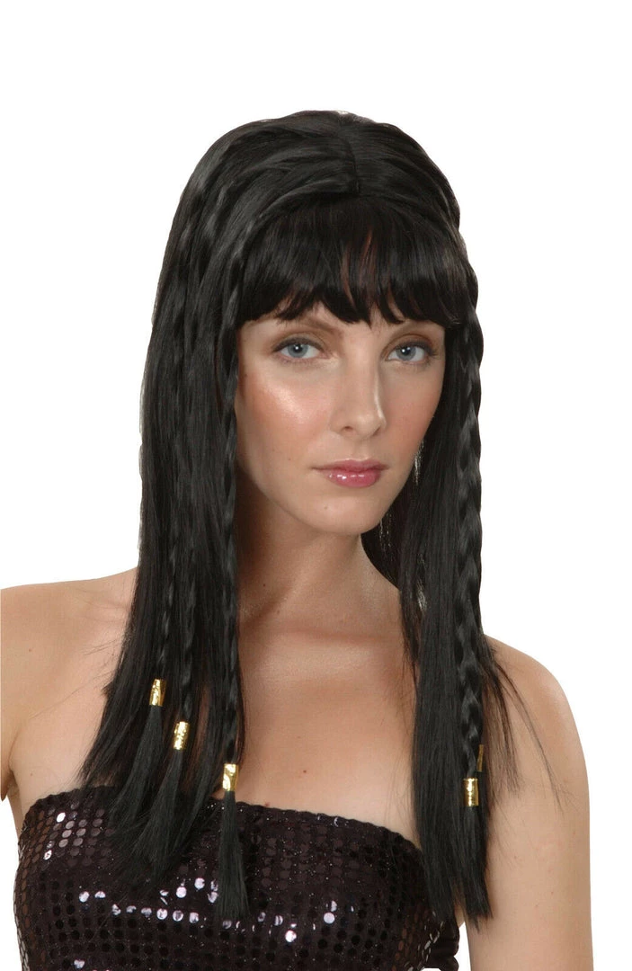Rubie's Queen Ancient Black Cleopatra Ladies Wig With Braid Bangs And Headband 2 Rubie's Queen Ancient Black Cleopatra Ladies Wig With Braid Bangs And Headband
