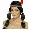 Aussie Toys Indian Girl Ladies Costume Wig With Feather Headband Wigs