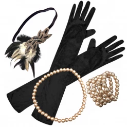 Sweidas Deluxe Rose Gold Gatsby Flapper 20s Headband Pearls And Gloves Costume Set Costume Accessories