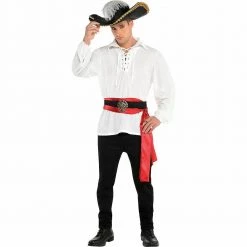Balloon Agencies Costume Accessories Ivory Lace Up Pirate Shirt Pirate Belt & Buccaneer Pirate Hat Mens Costume Set