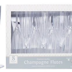 Balloon Agencies 24 Premium Elegant Crystal Look Plastic Disposable Champagne Flutes Wine Glasses