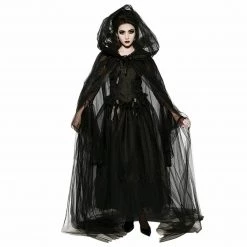 Rubies Costume Accessories Gothic Tulle Sheer Netted Black Hooded Cape Halloween Vampire Witch Costume Accessory