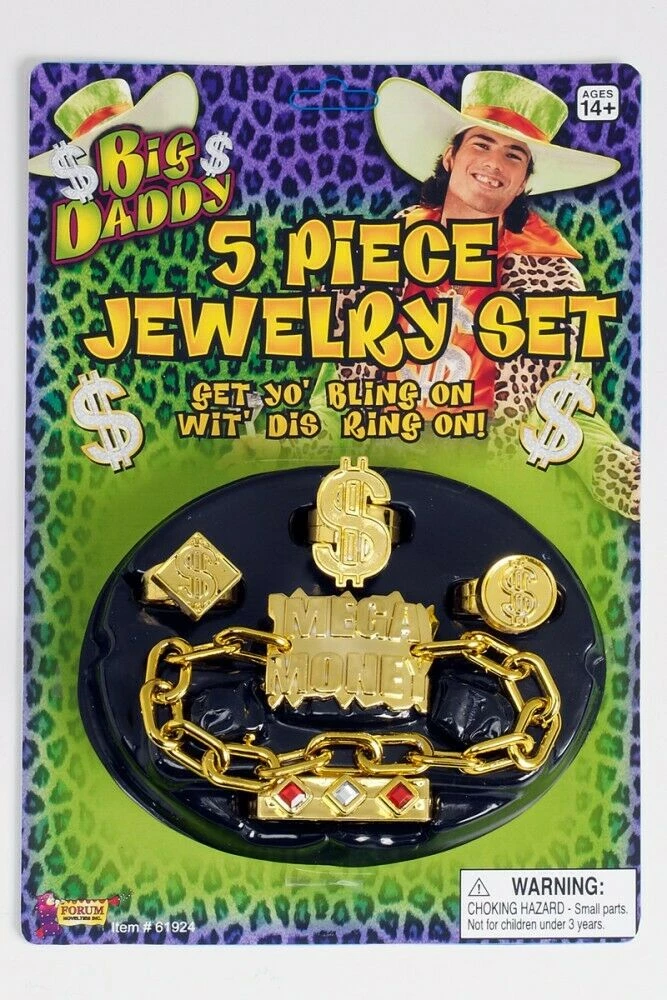 Tomfoolery Big Daddy Pimp 5 Piece Jewellery Set Costume Accessory Costume Accessories 1 Tomfoolery Big Daddy Pimp 5 Piece Jewellery Set Costume Accessory Costume Accessories
