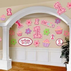 Balloon Agencies 1st Birthday Girl Pink Party Decorations Mega 30Pk Cutouts Number One First Party Supplies