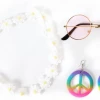 JD 60s Hippie Costume Kit 3pc Festival Rainbow Daisy Earrings Sunglasses Headband Costume Accessories