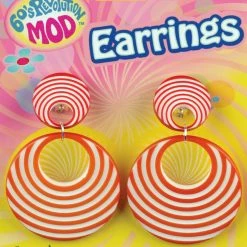 Morris 60s Orange Swirl Mod Hoop Earrings Costume Jewellery Costume Accessories