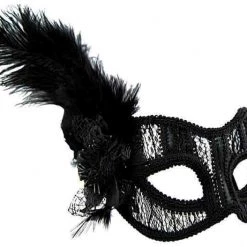 Sweidas Costume Accessories Black Lace With Feathers Ladies Masquerade Eye Mask Costume Accessory