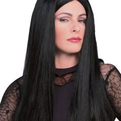 Rubie's Addams Family Morticia Deluxe Halloween Long Black Girls Ladies Wig