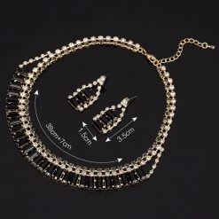 Unbranded Fashion Jewelry Gold Plated Black Crystal Chunky Statement Fashion Necklace And Earrings Set
