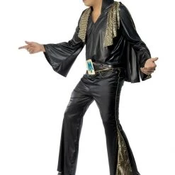 Rubies/Smiffys/Dr.Toms Costumes 70s American Eagle Elvis Presley Black Gold White Suit Mens Costume