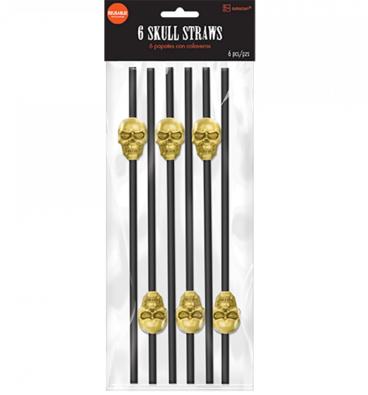 Balloon Agencies Halloween Props/Decoration Black And Metallic Gold Skull Straws Pack Of 6 Halloween Party Supplies 1 Balloon Agencies Halloween Props/Decoration Black And Metallic Gold Skull Straws Pack Of 6 Halloween Party Supplies