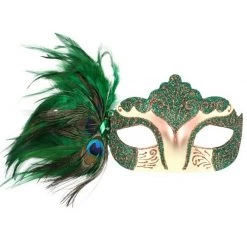 Tomfoolery Burlesque Glitter& Gems Masquerade Mask With Peacock Feathers & Ribbons Costume Accessories 17 Tomfoolery Burlesque Glitter& Gems Masquerade Mask With Peacock Feathers & Ribbons Costume Accessories