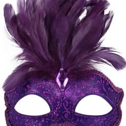 Tomfoolery Burlesque Glitter Masquerade Mask With Feathers And Gem Costume Mask
