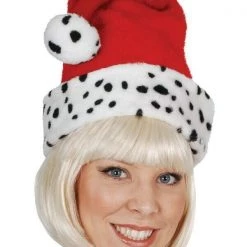 Tomfoolery Christmas Costume Accessories Dalmatian Trim Santa Hat Pet Plush Christmas Festive Holiday Costume Accessory