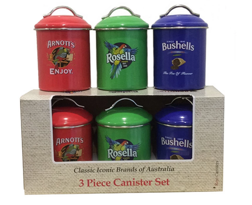 Set Of Three Australian Heritage Icons Canisters Arnotts Bushells Rosella MULTI 1 Set Of Three Australian Heritage Icons Canisters Arnotts Bushells Rosella MULTI