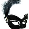 Sweidas Black And Silver With Feather Mens Masquerade Eye Mask Costume Accessories