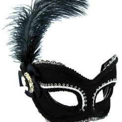 Sweidas Black And Silver With Feather Mens Masquerade Eye Mask Costume Accessories