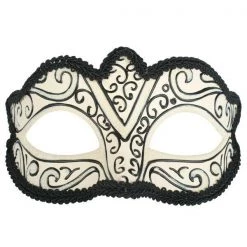 Tomfoolery Burlesque Glitter Masquerade Mask With Black Braiding & Ribbons