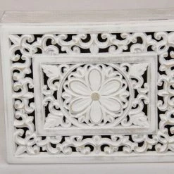 MAL New 1pce 24cm Filigree Carved Trinket Box Shabby White Decor Home & Garden
