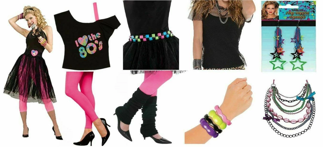 Amscan Ladies 80s Tutu Lace Skirt Leg Warmers Necklace Earrings Neon Belt Wig Leggings Costume Accessories 1 Amscan Ladies 80s Tutu Lace Skirt Leg Warmers Necklace Earrings Neon Belt Wig Leggings Costume Accessories