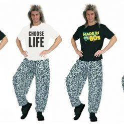 JD Party Adult Mens 80's Punk Rock Pants Fresh Prince Baggy Rapper Zebra 1980 Costume