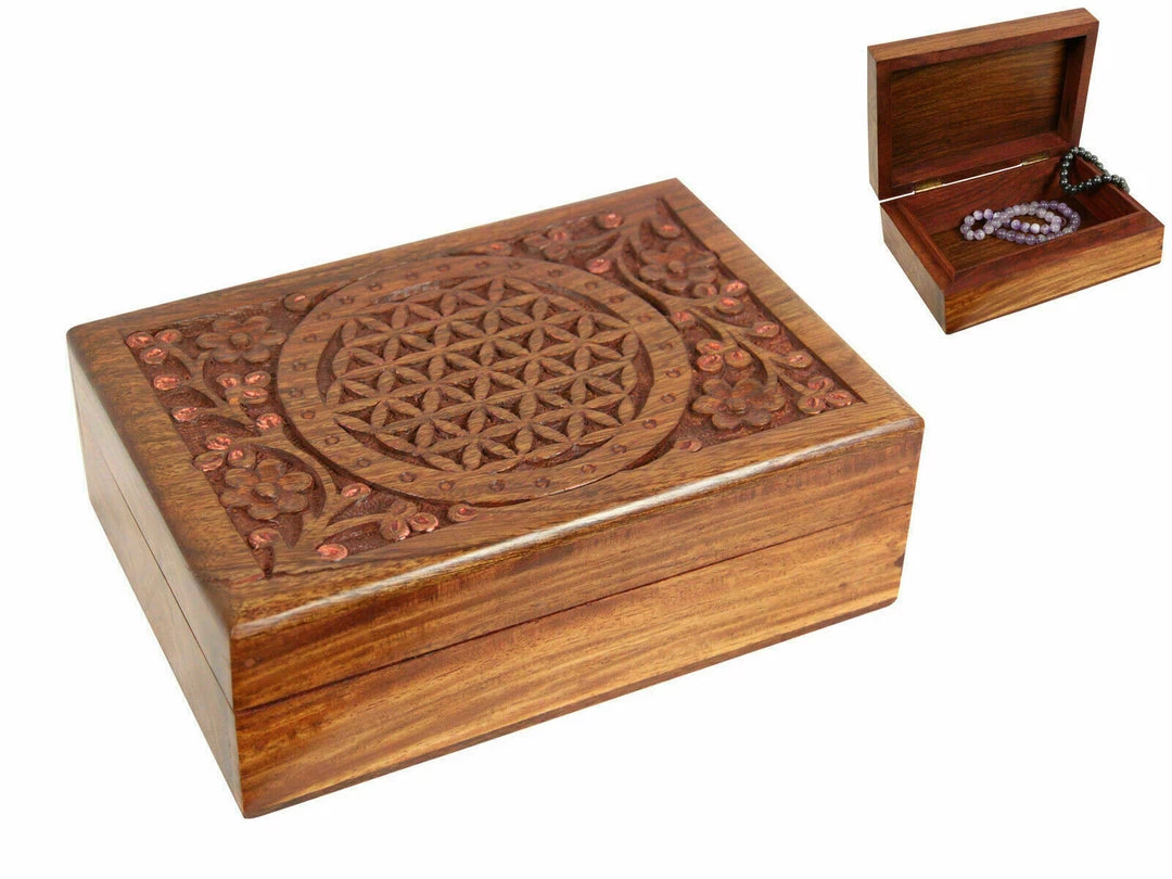 MAL Flower Of Life Carved Wooden Jewellery Trinket Box Hand Craved Home & Garden 1 MAL Flower Of Life Carved Wooden Jewellery Trinket Box Hand Craved Home & Garden